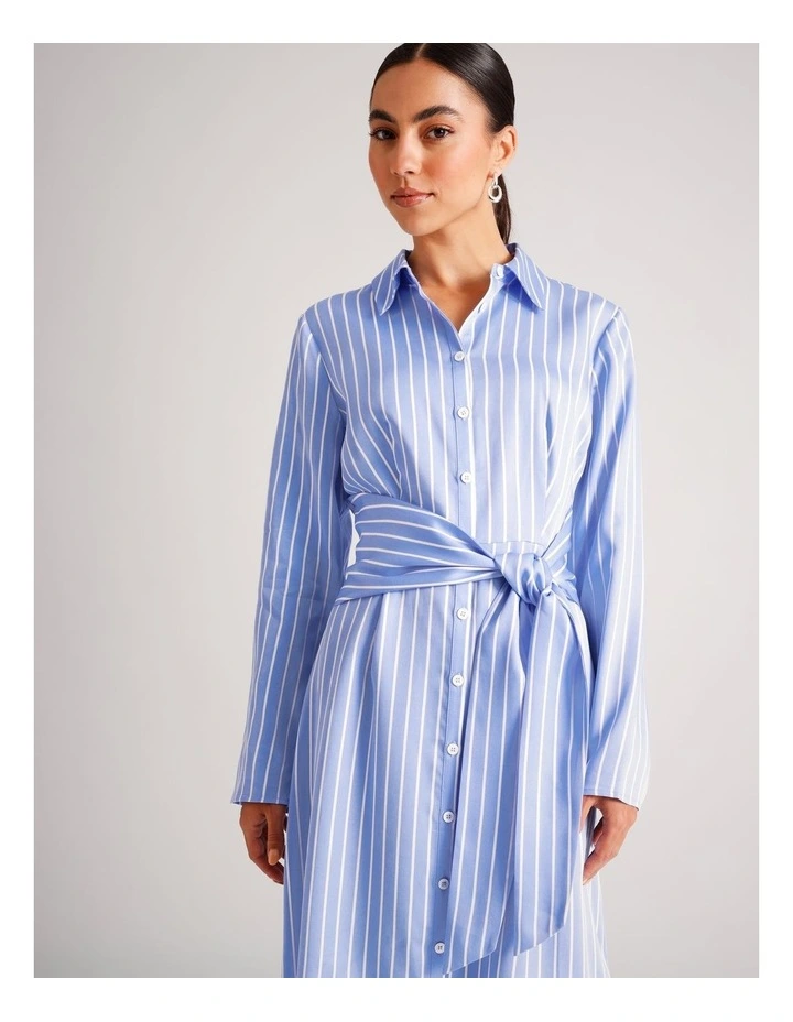 Lyocell Tie Waist Shirt Dress in Cornflower image 2