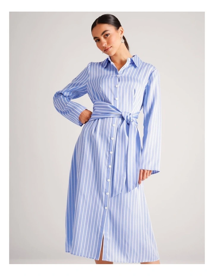 Lyocell Tie Waist Shirt Dress in Cornflower image 3