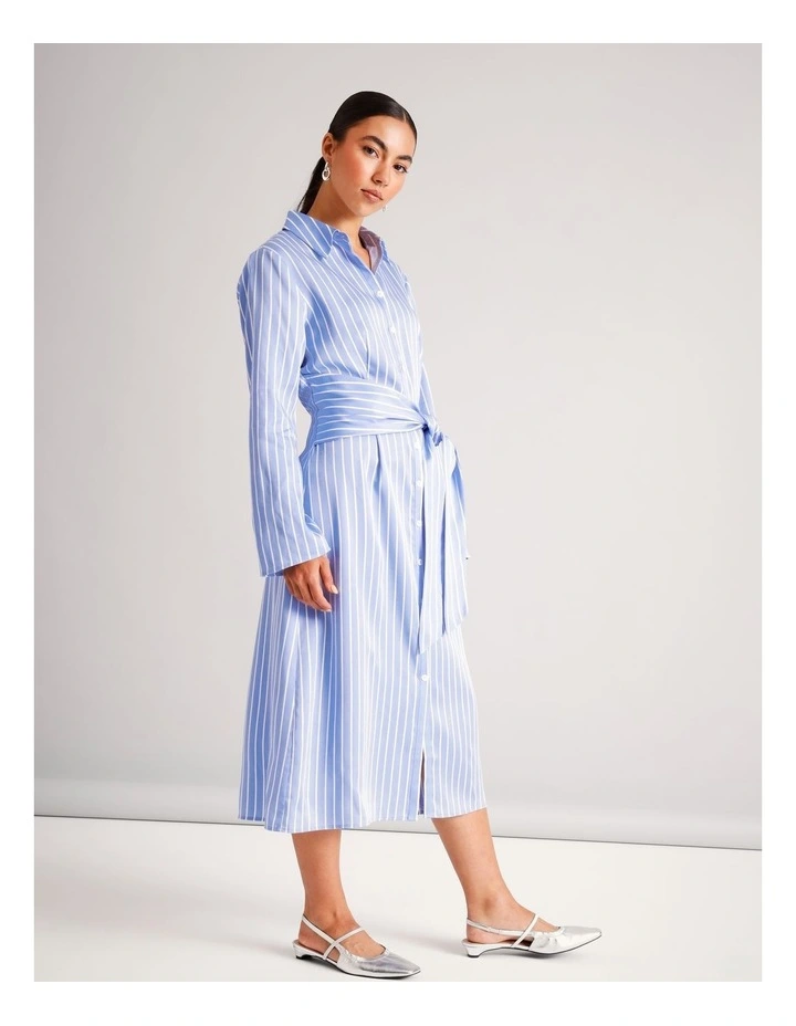 Lyocell Tie Waist Shirt Dress in Cornflower image 4