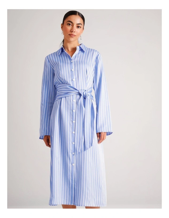 Lyocell Tie Waist Shirt Dress in Cornflower image 5