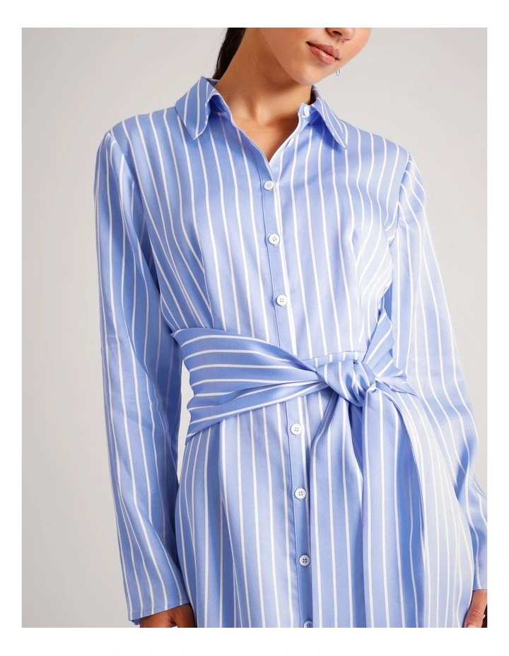 Lyocell Tie Waist Shirt Dress in Cornflower image 7
