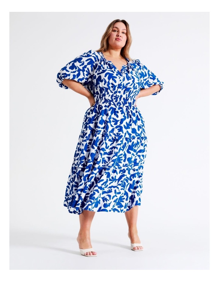 Puff Sleeve Viscose Midi Dress in