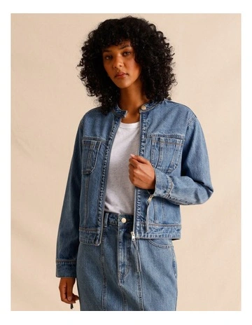 Moto Denim Jacket in Mid Blues