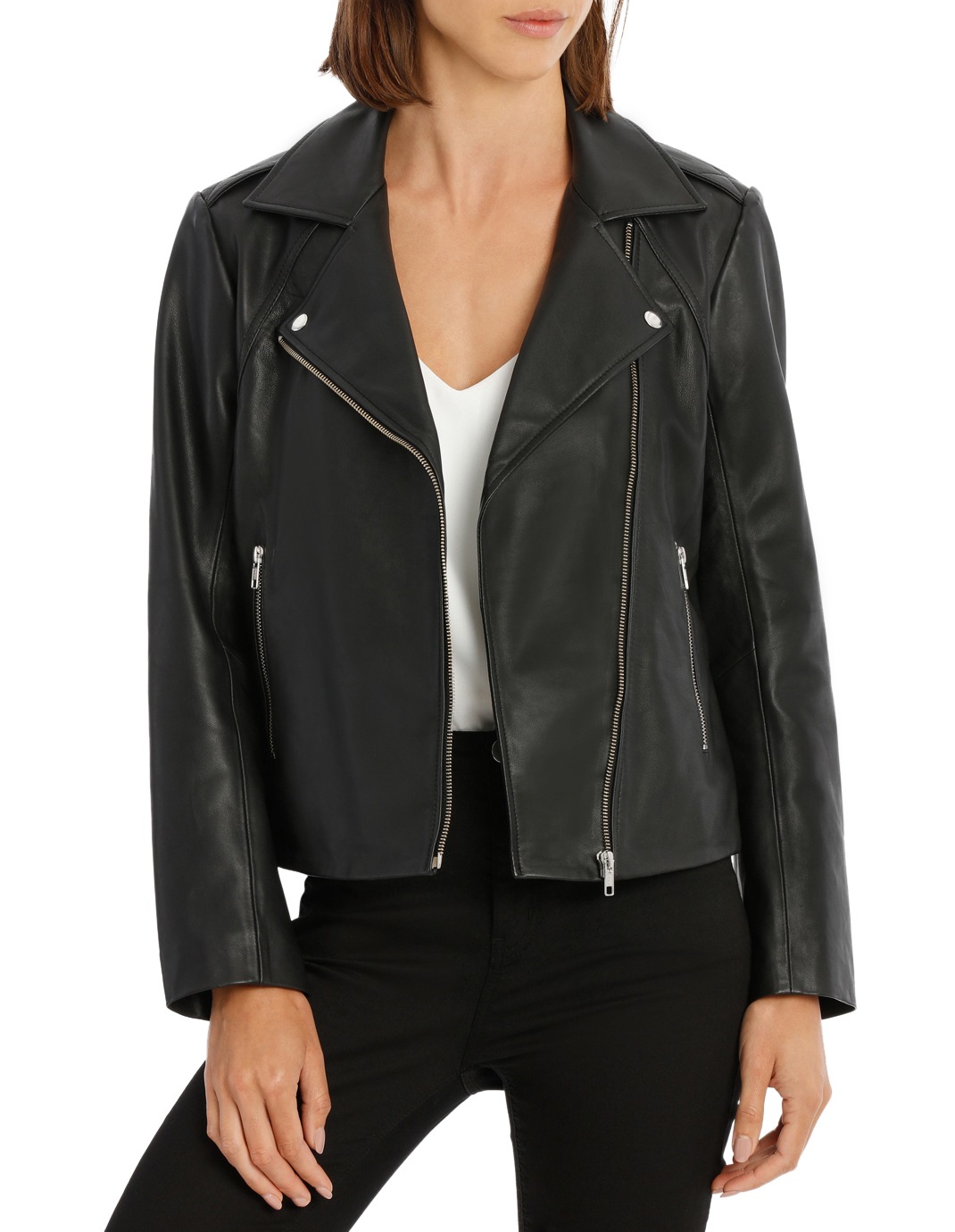 Piper Jacket Leather With Zip Detail Myer
