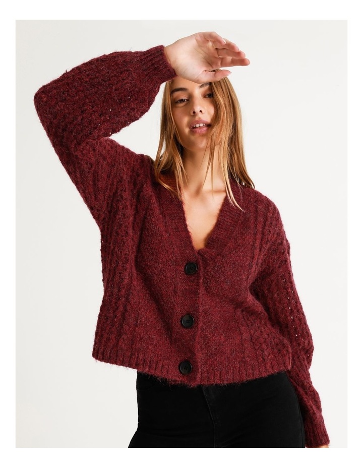 Piper Mix Knit Cardigan Cab Merlot | MYER