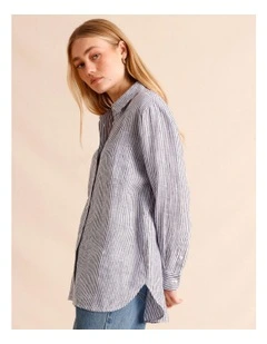 Oversized Linen Shirt in Navy