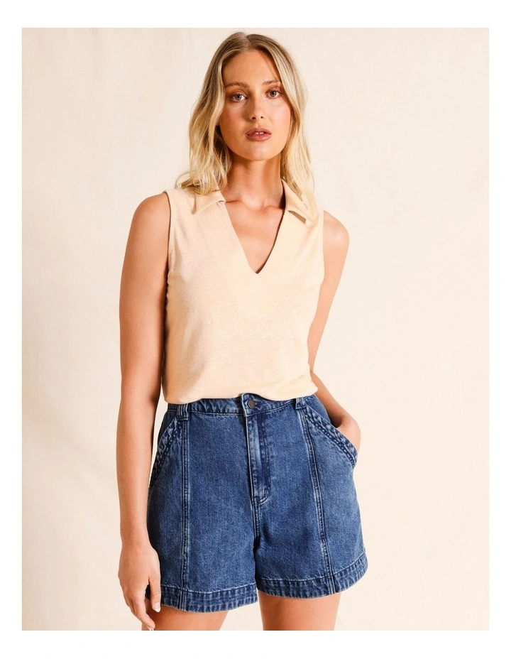 Sleeveless Linen Polo in Ecru image 1