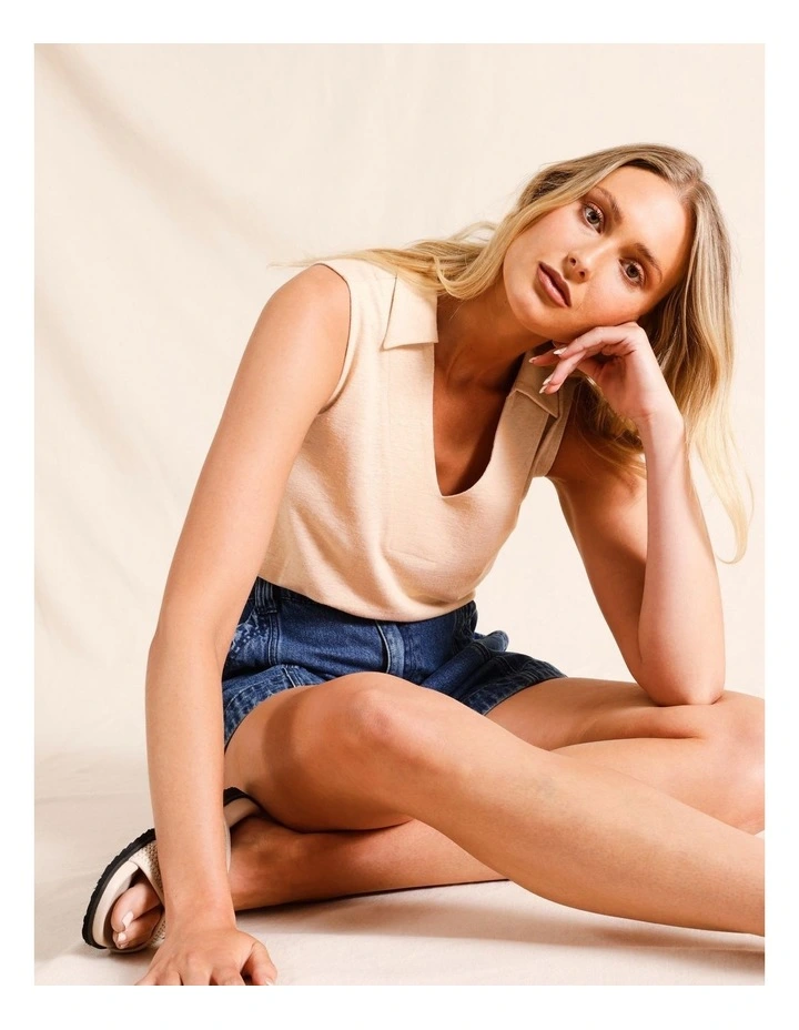 Sleeveless Linen Polo in Ecru image 2