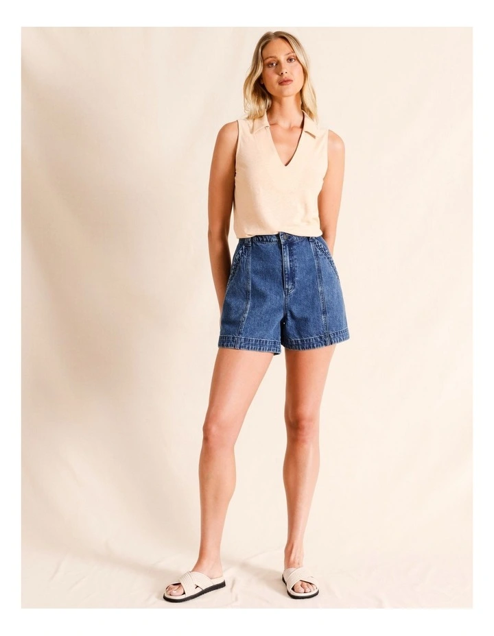 Sleeveless Linen Polo in Ecru image 3