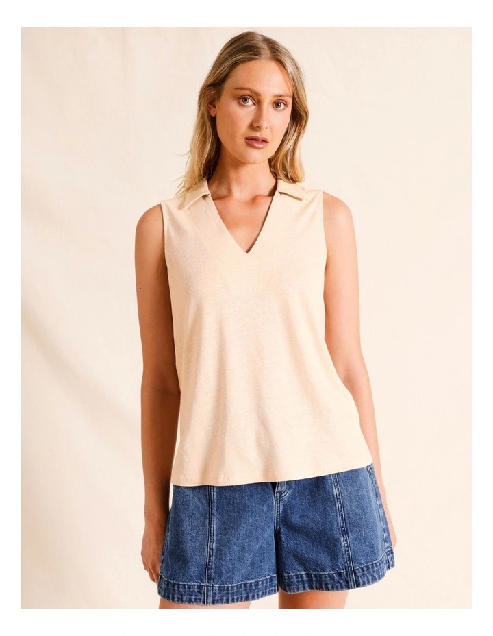 Sleeveless Linen Polo in Ecru image 4