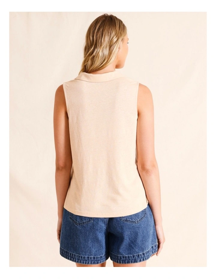 Sleeveless Linen Polo in Ecru image 5