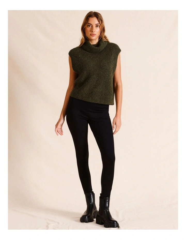 Funnel Neck Extended Shoulder Knit Vest in Khaki image 3