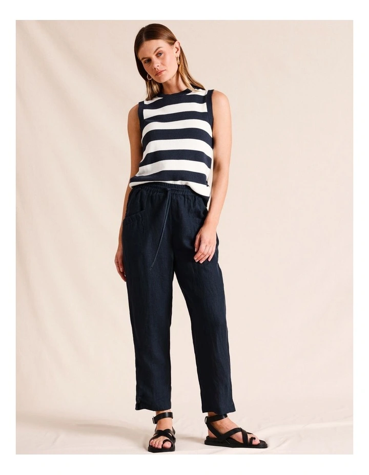 Sleeveless Cotton Stripe Knit Top in Navy image 5