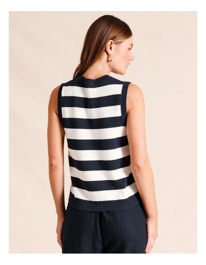 Sleeveless Cotton Stripe Knit Top in Navy image 6