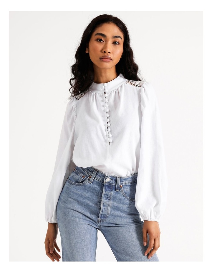 Lace Yoke Top Linen