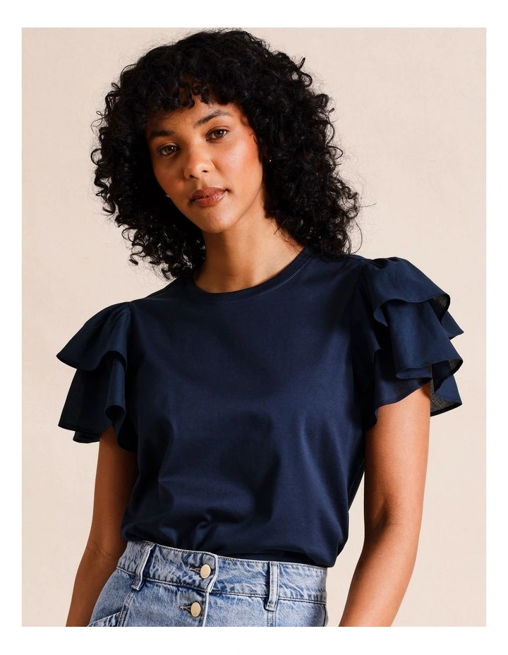 Flutter Sleeve Tee in Navy image 3
