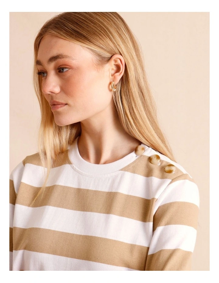 Button Up Shoulder Short Sleeve Tee in Beige image 2