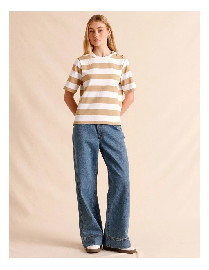 Button Up Shoulder Short Sleeve Tee in Beige image 3