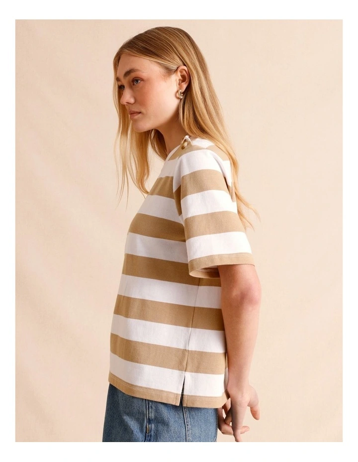 Button Up Shoulder Short Sleeve Tee in Beige image 4