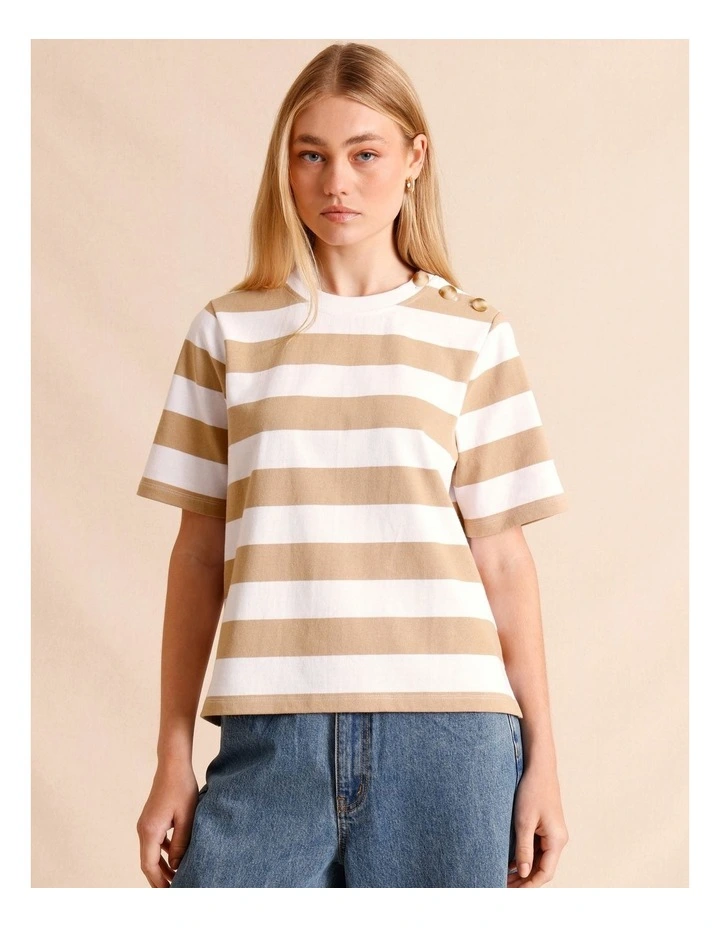 Button Up Shoulder Short Sleeve Tee in Beige image 5