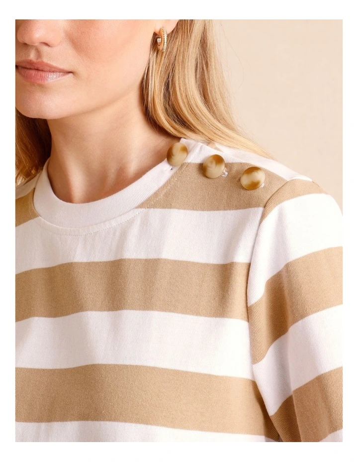 Button Up Shoulder Short Sleeve Tee in Beige image 7