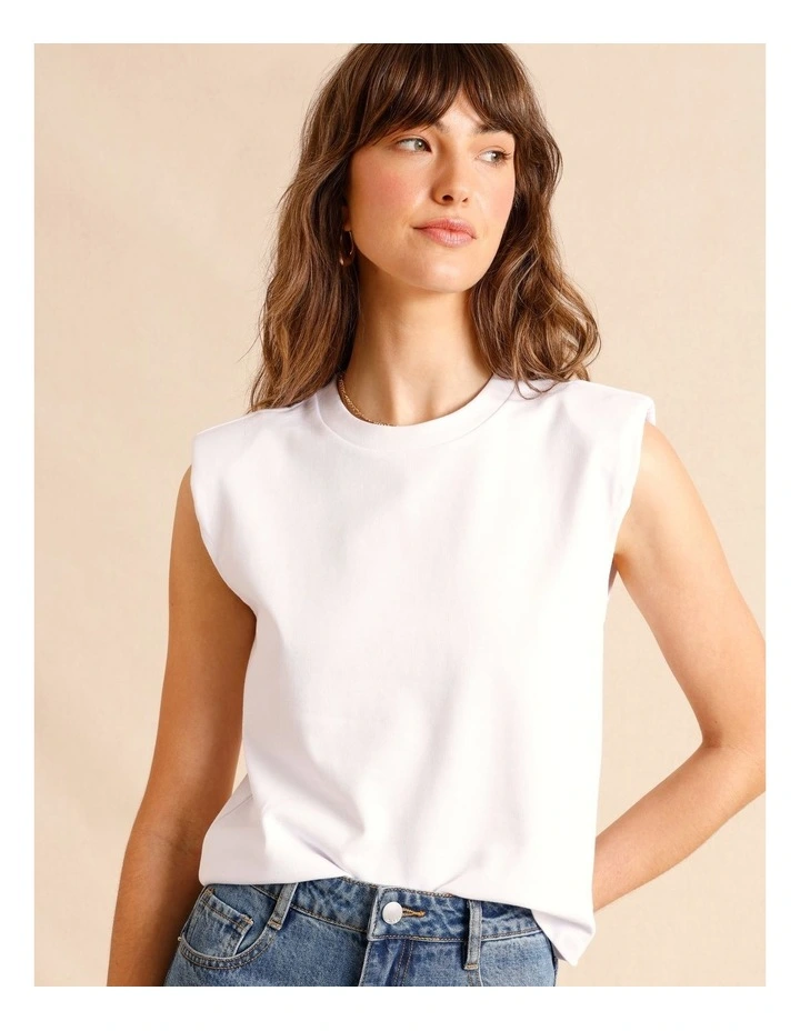 Padded Shoulder Jersey Tank in White image 1