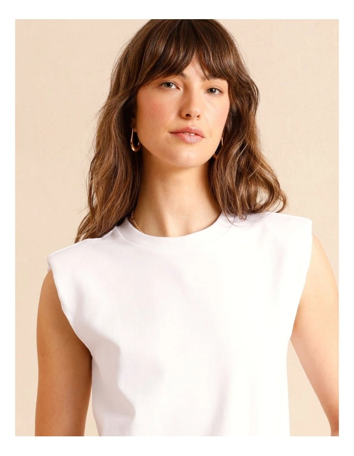 Padded Shoulder Jersey Tank in White image 2