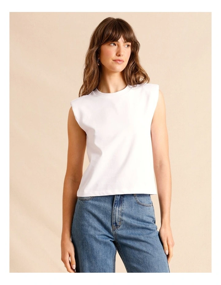 Padded Shoulder Jersey Tank in White image 4
