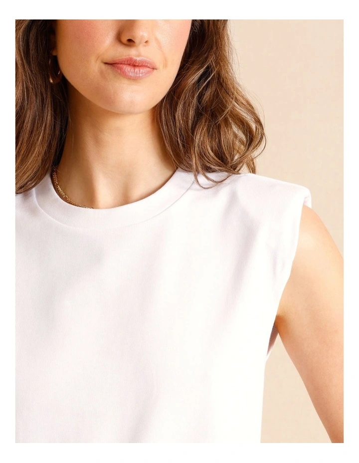 Padded Shoulder Jersey Tank in White image 6