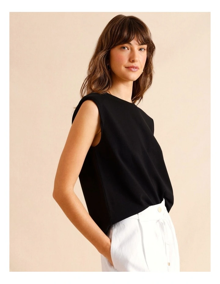 Padded Shoulder Jersey Tank in Black image 1