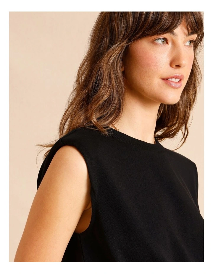 Padded Shoulder Jersey Tank in Black image 2