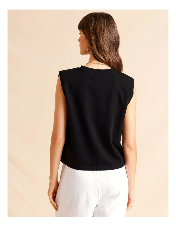 Padded Shoulder Jersey Tank in Black image 3