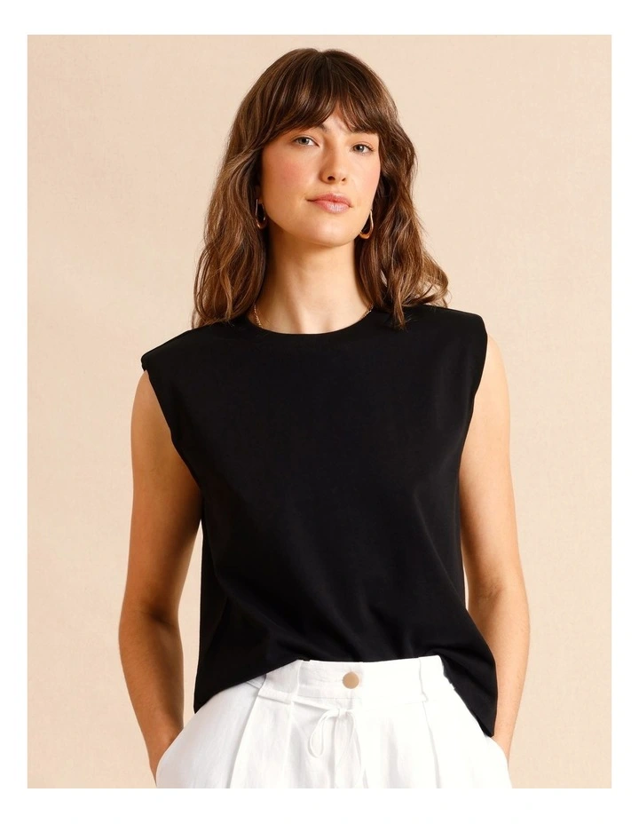 Padded Shoulder Jersey Tank in Black image 4