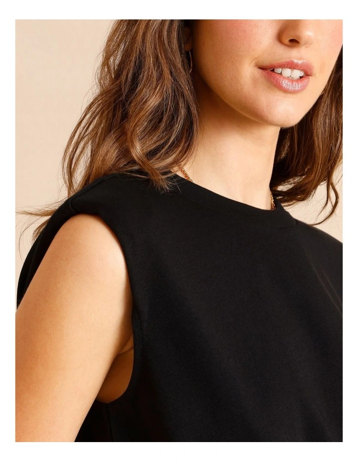 Padded Shoulder Jersey Tank in Black image 6