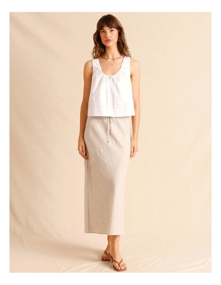 Lyocell Cotton Blend Tie Front Ruched Tank in White image 2