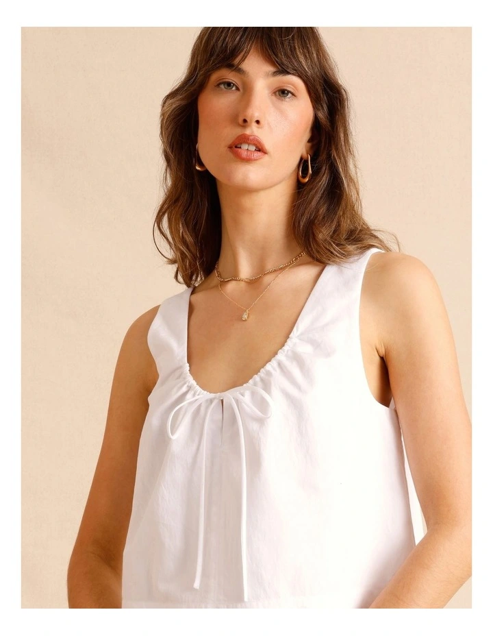 Lyocell Cotton Blend Tie Front Ruched Tank in White image 3