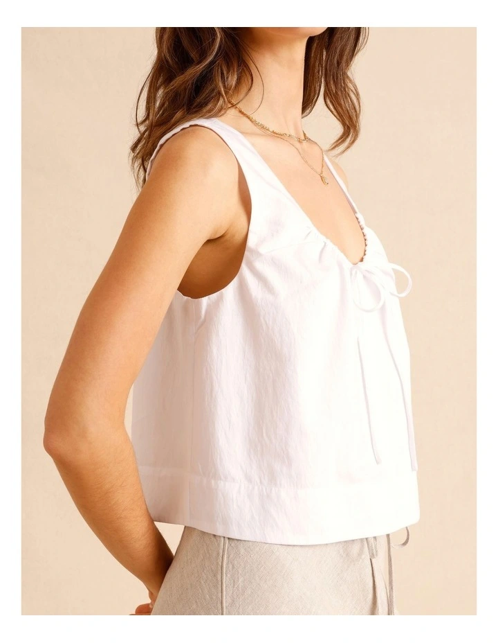Lyocell Cotton Blend Tie Front Ruched Tank in White image 5