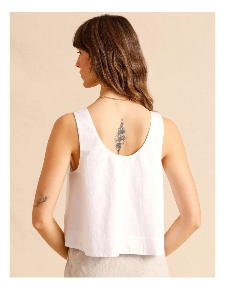Lyocell Cotton Blend Tie Front Ruched Tank in White image 6