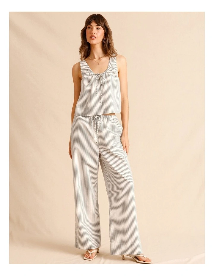 Lyocell Cotton Blend Tie Front Ruched Tank in Black/White image 2