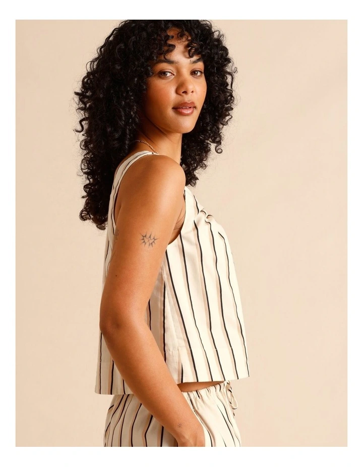 Lyocell Cotton Blend Tie Front Ruched Tank in Beige image 4