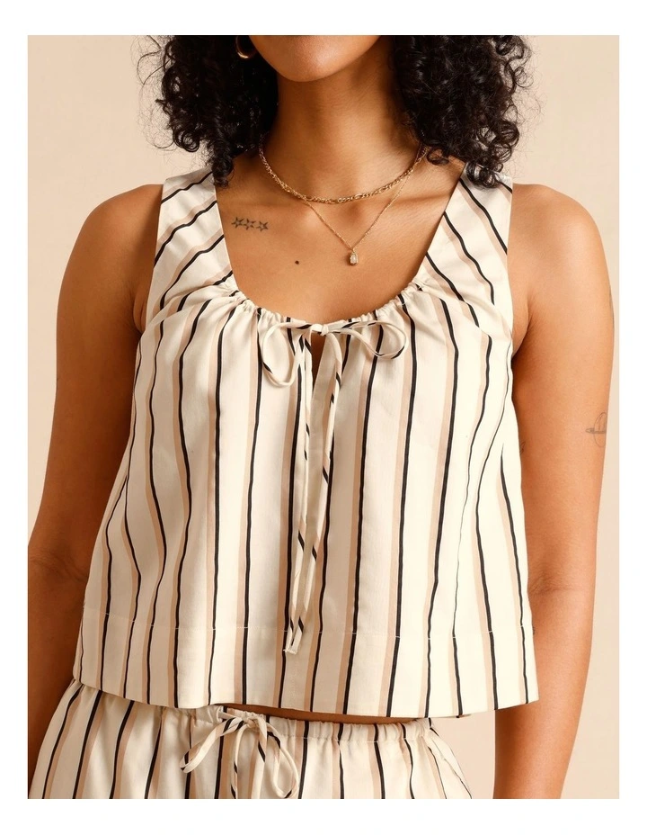 Lyocell Cotton Blend Tie Front Ruched Tank in Beige image 5