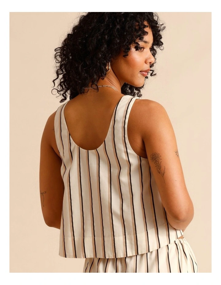 Lyocell Cotton Blend Tie Front Ruched Tank in Beige image 6