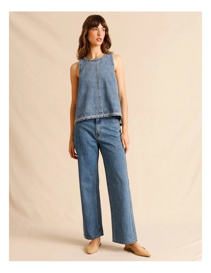 Recycled Cotton Blend Denim Back Detail Tank in Mid Blues image 4