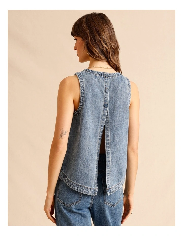Recycled Cotton Blend Denim Back Detail Tank in Mid Blues image 5