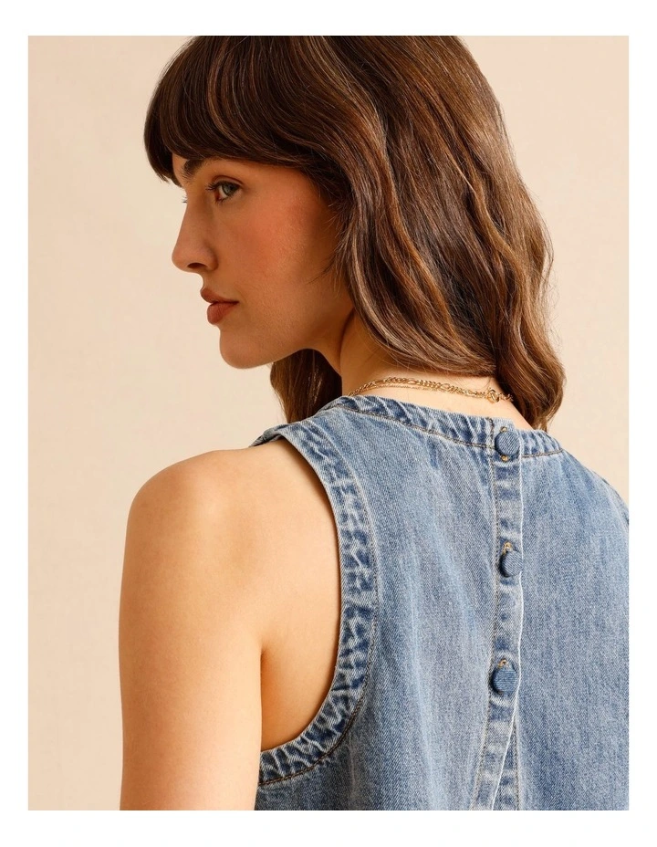 Recycled Cotton Blend Denim Back Detail Tank in Mid Blues image 6