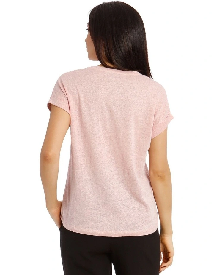 Linen T-Shirt With Cuffed Sleeves image 3