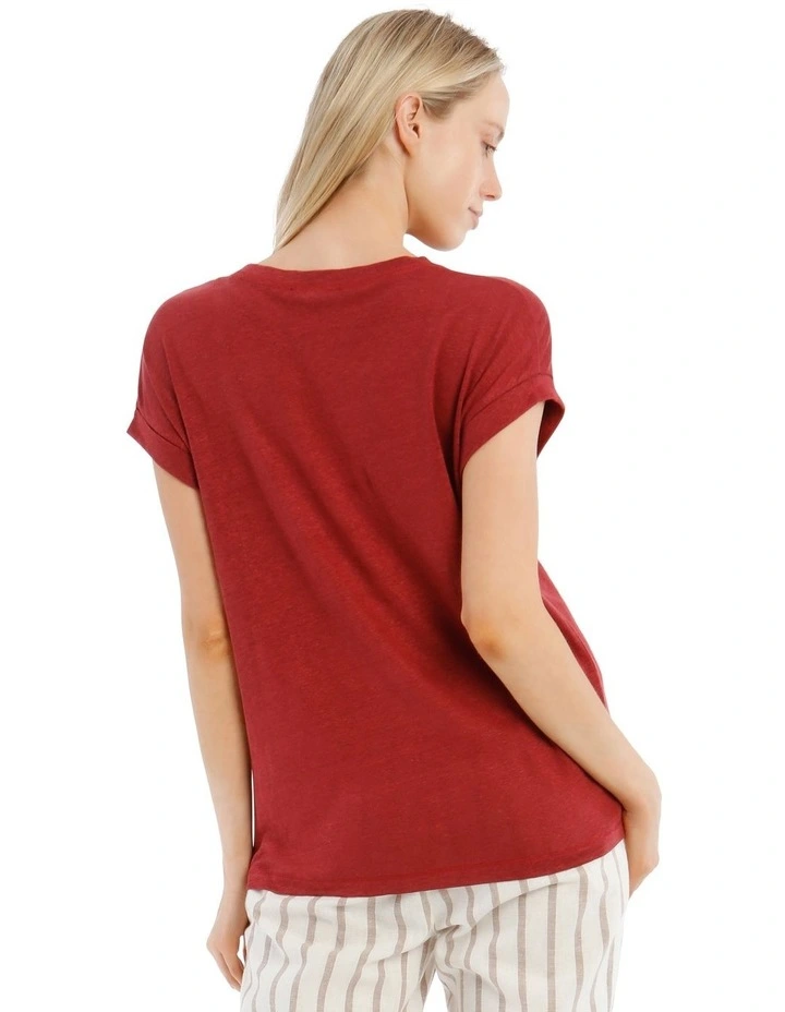 Linen Tee With Scoop Neck And Cuff Sleeve image 3