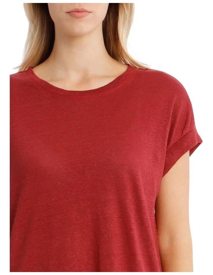 Linen Tee With Scoop Neck And Cuff Sleeve image 4
