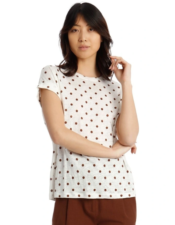 Linen Tee With Scoop Neck And Cuff Sleeve Print image 1
