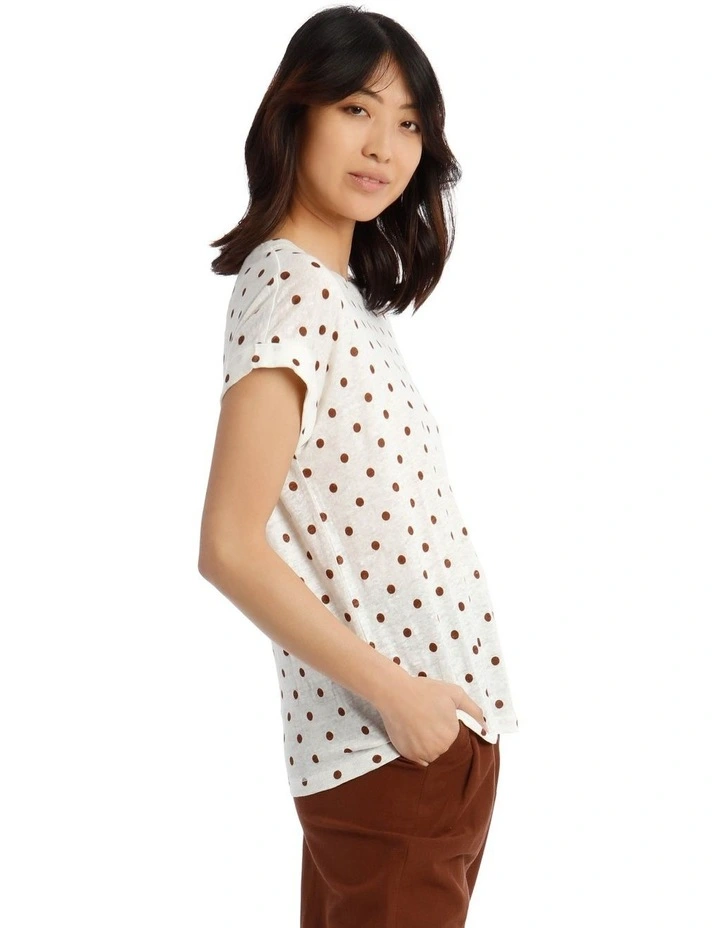 Linen Tee With Scoop Neck And Cuff Sleeve Print image 2